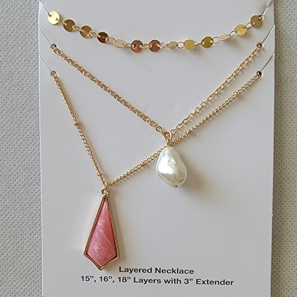 Layered Necklace Gold Tone Pearl Drop